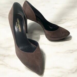 Authentic Saint Laurent Womens 6 Brown Suede Janis Platform D'Orsay Heels